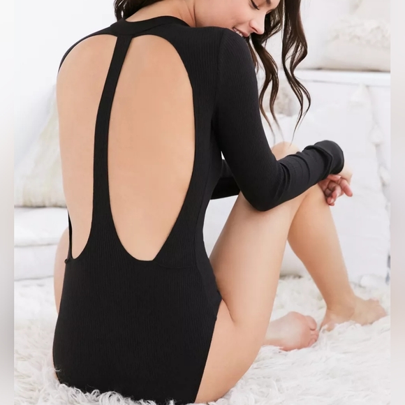 UO Out From Under 2 Become 1 Black High Neck Sexy Party Ribbed Knit Bodysuit - Picture 7 of 16